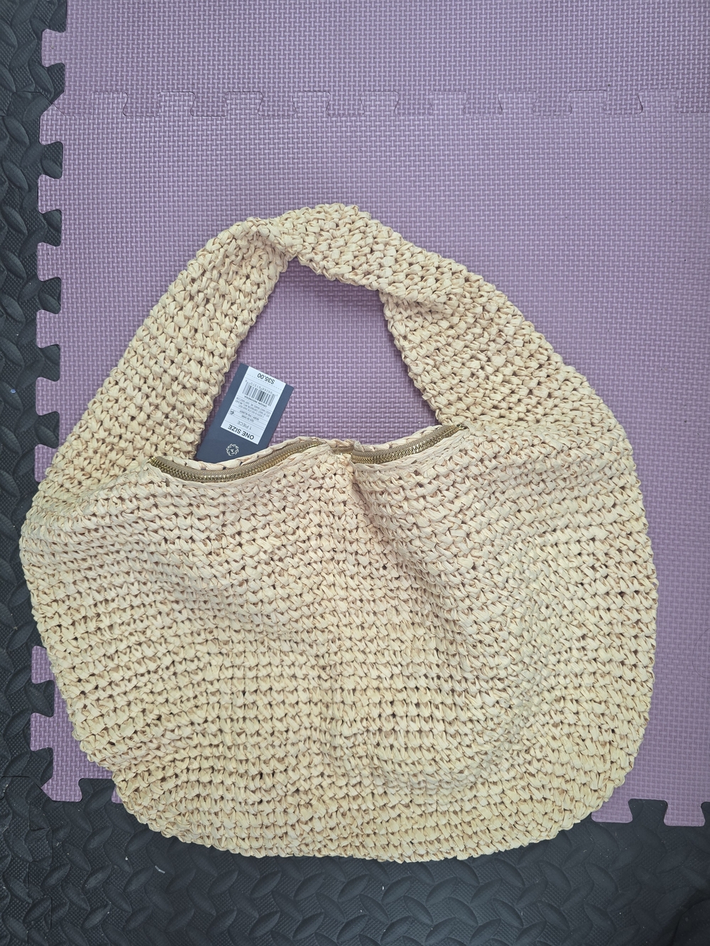 Woven Straw Shoulder Bag in Natural Beige
